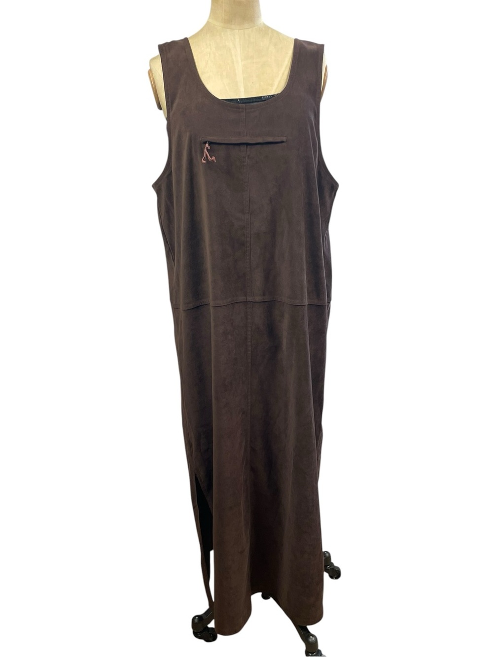 White Stag Vintage Brown Faux Suede Maxi Midi Jumper Dress Large L Y2K